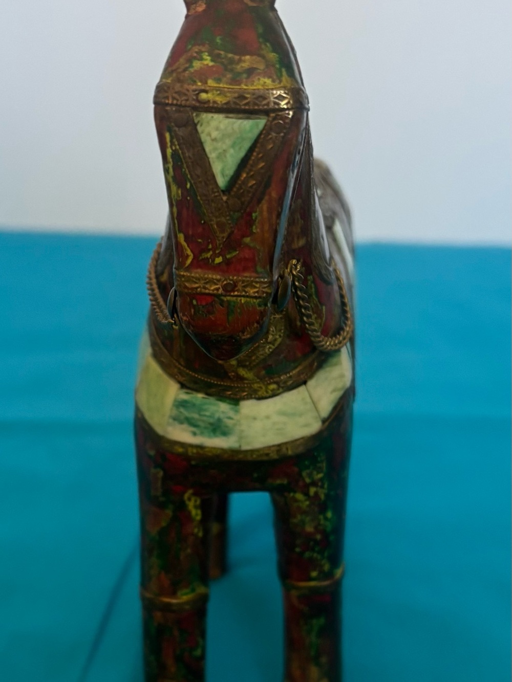Vintage Handcrafted Decorative with turquoise and brass, inlay Horse Statue